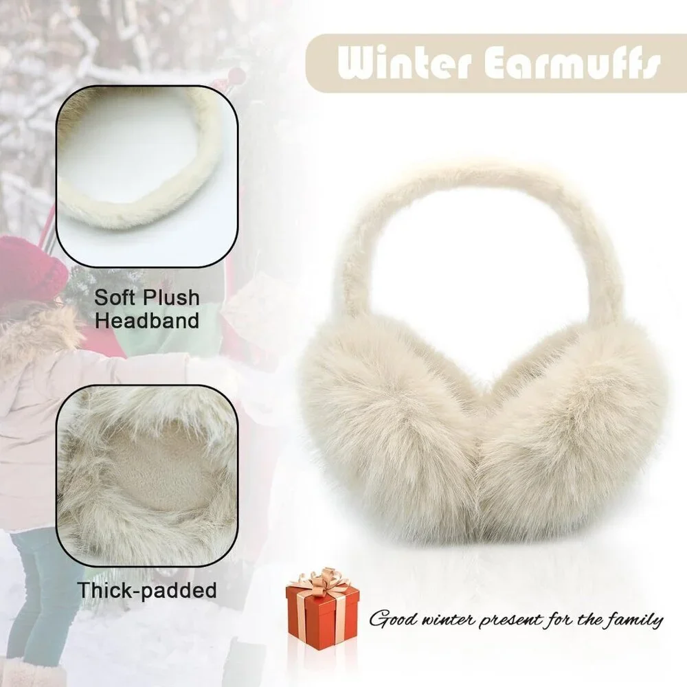 Women Faux Fur Earmuffs Foldable Winter Ear Warmers Soft Polyester